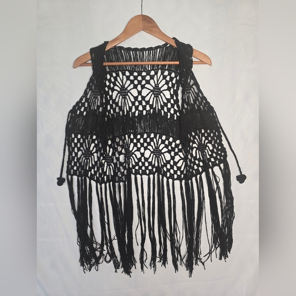 Crochet Vest with Fringe - NWOT - Picture 2 of 2